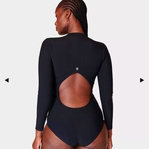 Sweaty Betty Black Long-Sleeve Cutout One-Piece Swimsuit